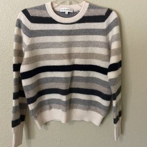 Stunning & soft 100% cashmere striped crew neck sweater by White + Warren